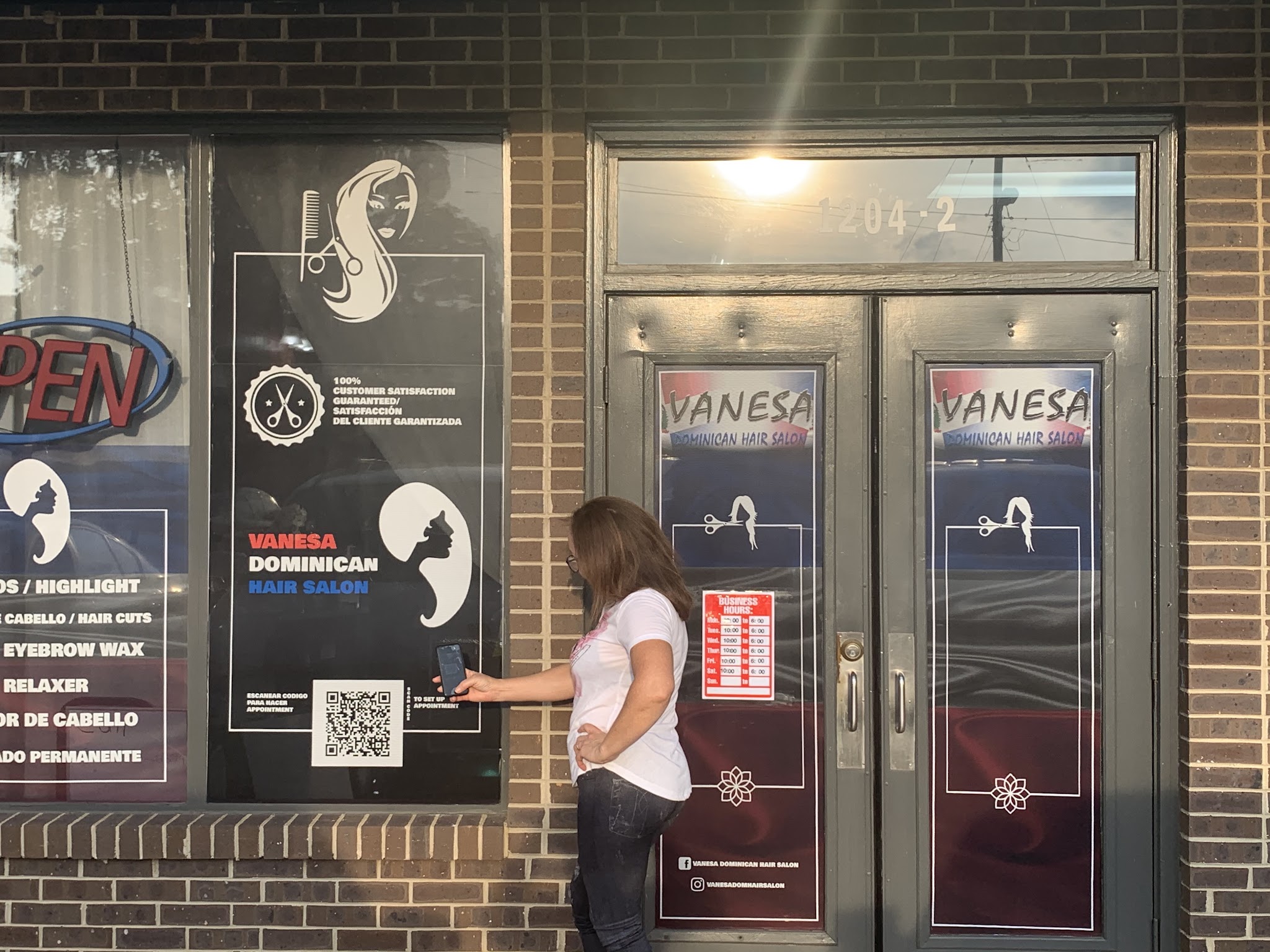 The front door of the salon